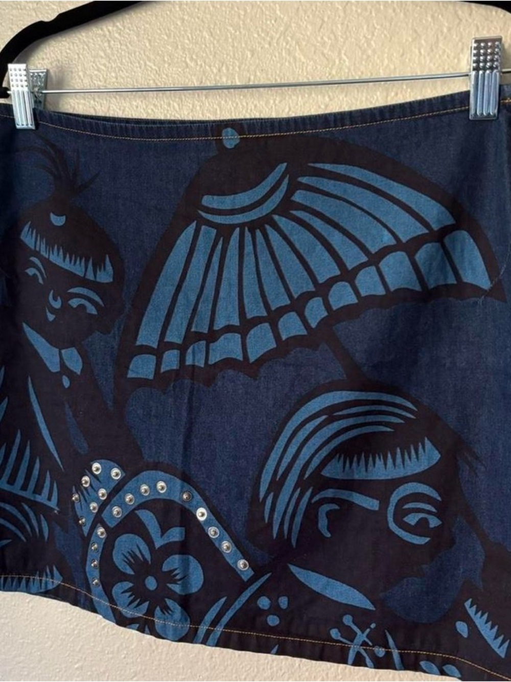 Custo Barcelona Blue Graphic Mini Skirt with Stud Accents